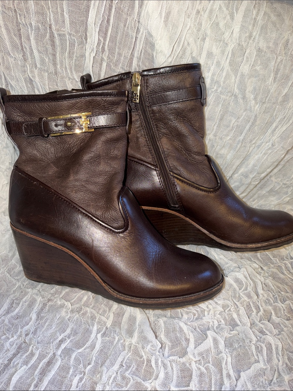 Tory Burch wedge heel lined boots